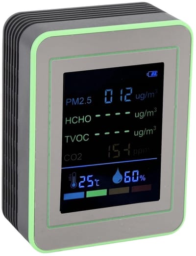 Luchtkwaliteitsmeter - Binnenlucht monitor - Gezond Leven - Uitgebreide Detectie - 2.8 inch Scherm - Zwart Groen