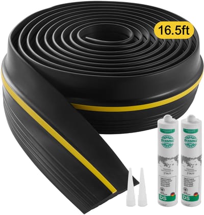 16,5 ft Garagedeur Drempel Afdichtstrip, Universele PVC Weerstrip met Verbeterde Lijm, Diy, Zwart