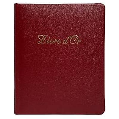 Exacompta gastenboek Alpillez rood, echt leer 26x22 cm, 70 blanco bladen, vergé 110 g/m², goudkleurig, geschenkverpakking