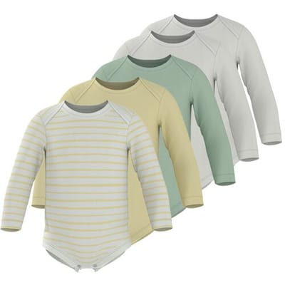 LUPILU Set van 5 baby rompers (wit/groen/geel, 74/80)