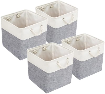 4 witte grijze opvouwbare opbergmanden