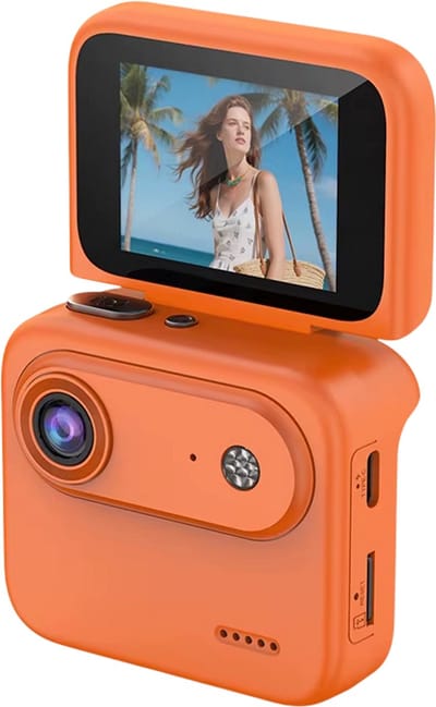 Mini 4K Sport Camera - Action Camera met Draaibaar Scherm – Vlog Camera met Beeldstabilisatie, Groothoek en Anti-Shake voor Reizen & Outdoor - Oranje