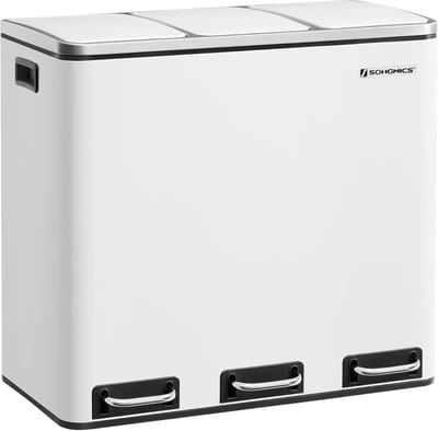 SONGMICS - Keukenafvalbak - pedaalemmer - met afvalscheidingssysteem - 3 x 18L - totaal 54 liter - soft close, met voetpedalen - kunststof binnenemmers en handgrepen - wit