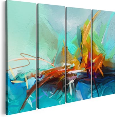 Artaza Canvas Schilderij Vierluik Abstracte Kunst - Kampvuur - 160x120 - Groot - Foto Op Canvas - Canvas Print