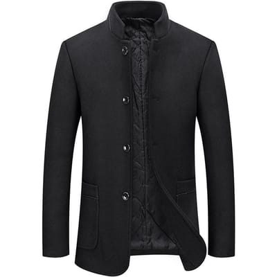 Herenwollen jas voor herfst en winter Middelbare leeftijd Zakelijk casual wollen jas High-end opstaande kraag jas Herenjas 195 black