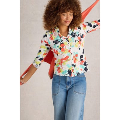 White Stuff Annie Jersey Shirt Ivory Print Maat: 12 | Longsleeves Outlet | Dames | Zwart