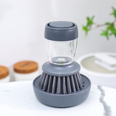 Afwasborstel met Zeepdispenser, Keuken Afwasborstels Set met Afdruipbakje voor het Afwassen van Borden/Pannen gray