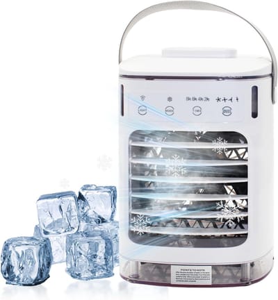 Mobiele airconditioning, mini-luchtkoeler met 4 windstanden en 7 kleuren led, draagbare luchtkoeler met groot waterreservoir (tot 2 uur looptijd), USB-voeding, stil, voor kantoor, thuis, camping - wit [Energieklasse A]