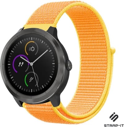 Nylon bandje geschikt voor Garmin Venu / Vivomove HR / Venu SQ / Forerunner 245 / 570 - 42mm / 645 bandje - Geel