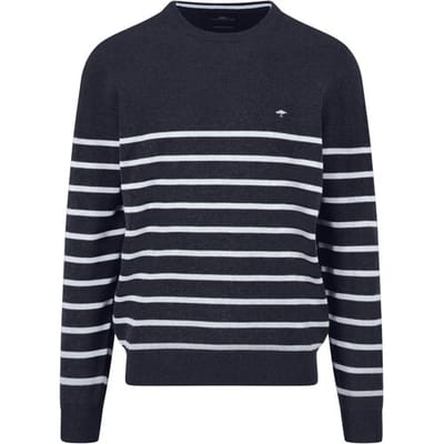 Fynch-Hatton Trui O-Neck Stripe Superfine Cotton Knit Navy / male