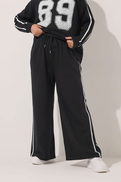 Yours Zwarte Wijde Pijpen Zijstreep Joggingbroek Size 44