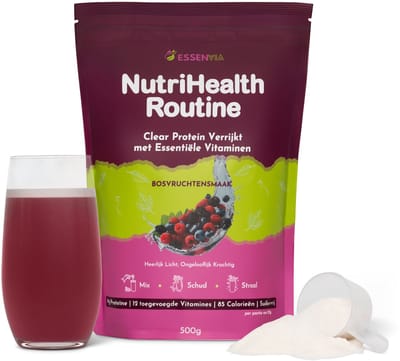 Essenvia Clear Protein – Dagelijkse whey eiwitpoeder met 12 vitamines – Licht en verfrissend – Geen opgeblazen gevoel – Bosvruchten - 500 gram (20 shakes)