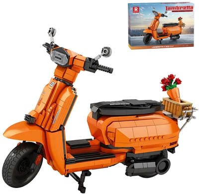Reobrix - 11036 Oranje scooter bouwset | Classic motorfiets modelbouw | Educatief creator constructie speelgoed bouwpakketten voor kinderen & volwassenen | DIY auto decoratie geschikt voor Lego | Bouwdoos met 1169 bouwstenen
