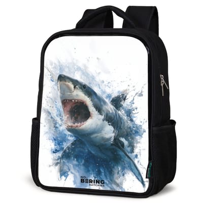 NoBoringSuitcases.com® - Rugzak zwart - Schooltas jongen & meisje - Aanvallende haai in waterverf - Rugtas voor school - Boekentas kind - Schoolrugzak - Kinderrugzak