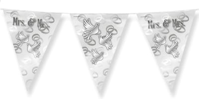 Paperdreams Vlaggenlijn - Mrs. & Mrs. huwelijks feest/party - zilver/wit -10m