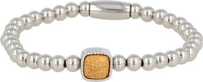 My Bendel - Zilverkleurige Elastische Bedelarmband met Picture Jasper Edelsteen - met Luxe Cadeauverpakking | Sieraden Voor Dames | Maat M