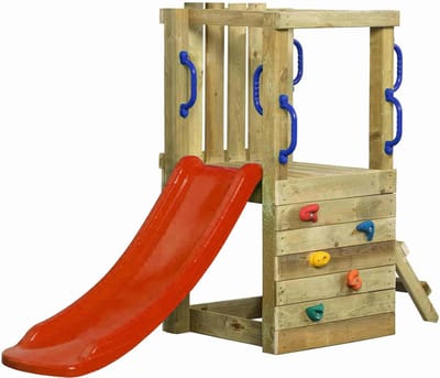 Houten Speeltoestel Irma Small (SwingKing) | Speeltoren met Glijbaan voor Buiten in de Tuin | FSC Hout - Glijbaan Rood