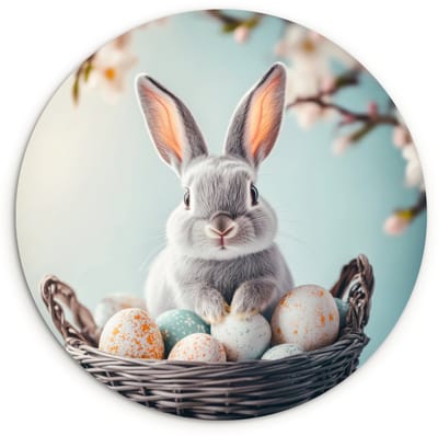 WallCircle® Wandcirkel 120x120 cm - Muurcirkel Konijn - Eieren - Mand - Muurdecoratie woonkamer - Wanddecoratie slaapkamer - Kamer decoratie accessoires - Ronde schilderijen XXL