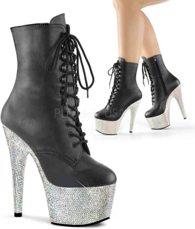 Pleaser - BEJEWELED-1020-7 Plateau Laarzen, Paaldans schoenen - Paaldans schoenen - 35 Shoes - Zwart