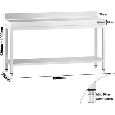GGM Gastro Edelstahl Arbeitstisch PREMIUM - 1800x700mm - mit Grundboden & Aufkantung Zilver