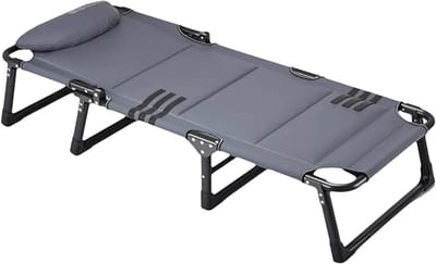 Opvouwbaar campingbed - Kampeerbed met kussen - Buiten slapen - Verstelbaar hoofdeinde - 175 x 56 x 28 cm - Grijs