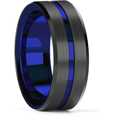 Mode 8mm Zwart Wolfraam Trouwringen Voor Mannen Uniek Patroon Inlay Zwart Koolstofvezel Roestvrij Stalen Ring Mannen Wedding band 12 blue