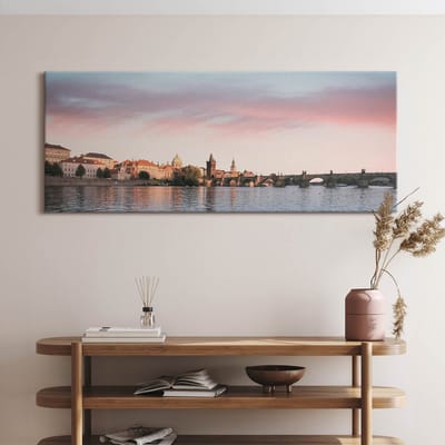 Wallfluent Foto Op Canvas Karelsbrug in Praag - 125 x 50 cm - Blauw Canvas Schilderij - Fotografie Foto Op Doek - Natuur Print Van Doek - Fotografie Schilderij Op Canvas