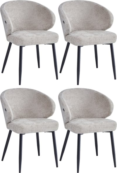 Colenis® - Ruby Eetkamerstoel - Set Van 4 - Taupe - Chenille Stof - Design