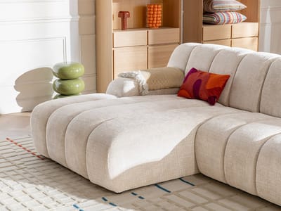 Vente-unique Hoekbank Links in Beige chenille stof - BELADON