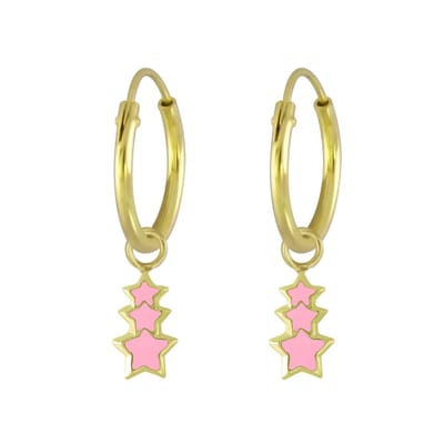 Joy|S - Zilveren ster bedel oorbellen - roze sterren - oorringen - gold plated