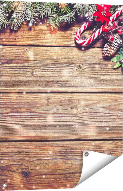 Gards Tuinposter Kerst Sfeer Achtergrond met Dennenbomen - 60x80 cm - Tuindoek - Tuindecoratie - Wanddecoratie buiten - Tuinschilderij