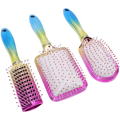 Ensemble de 3 brosses à cheveux à palettes à électroplacage dégradé, démêlantes, peigne à coussin d'air, nylon white