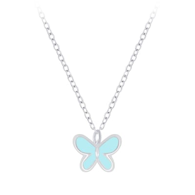Joy|S - Zilveren petit vlinder hanger met ketting - 36 cm + 5 cm extension - blauw
