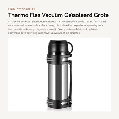 Dailygoods- Thermofles 2000 ml - Vacuüm Geïsoleerde Fles - Roestvrij Stalen Drinkfles - Grote Capaciteit - Hygiënisch voor Kinderen - Perfecte Reisgenoot - Waterfles