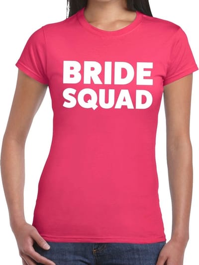 Bride Squad tekst t-shirt roze dames - dames shirt Bride Squad- Vrijgezellenfeest kleding S