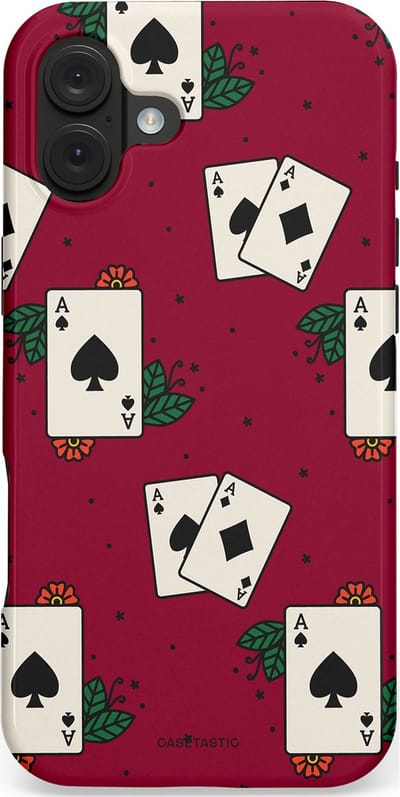 Casetastic hoesje geschikt voor Apple iPhone 16 Plus - MagSafe - Dubbellaagse bescherming - Casino Aas - Fashion Case - Bordeaux Lichtgrijs Crème Zwart