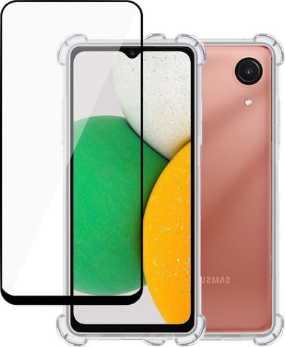 Hoesje geschikt voor Samsung A03 Core + Screenprotector – Full Screen Tempered Glass - Extreme Shock Case Transparant