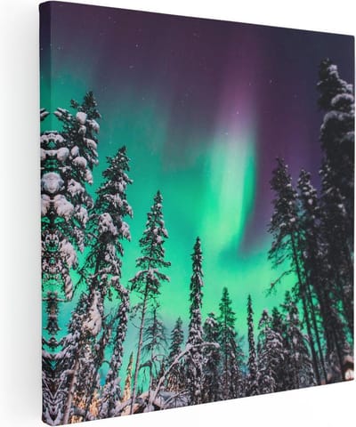 Artaza Canvas Schilderij Winterlandschap - 30x30 cm - Klein - Wanddecoratie Noorderlicht - Muurdecoratie Bomen - Kamer Accessoires Bos