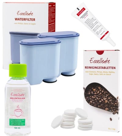 Onderhoudspakket geschikt voor Philips AquaClean koffiemachine – Eccellente – 2x waterfilter, ontkalker, reinigingstabletten & siliconenvet