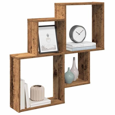 vidaXL - Wandschap - 80x15x78,5 - cm - bewerkt - hout - oud - houtkleurig