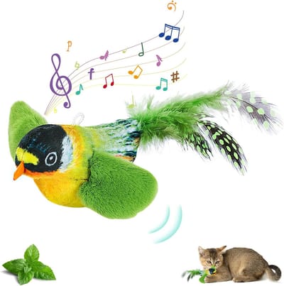 Daity 1 Pack - Kattenspeeltje om te achtervolgen en te aaien - kattenspeeltje met tjilpende vogel - interactief kattenspeeltje met musachtige geluiden