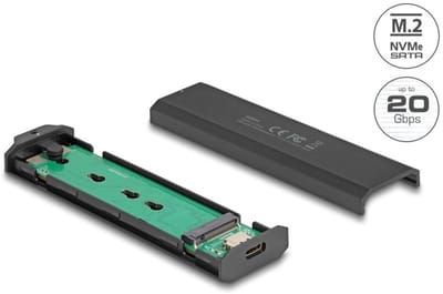 Delock External USB Type-C™ 20 Gbps Combo Enclosure for M.2 NVMe PCIe or SATA SSD - tool free
