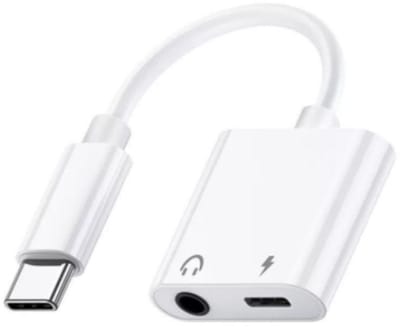 Oneay Set van 2 hoofdtelefoonadapters, 2-in-1 Lightning naar 3,5 mm AUX audio + oplader splitter, compatibel met Type-C oplaadpoort, ondersteunt bel- en muziekbediening.