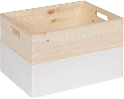 HAUDT® Houten stapel kist KIM MAXI open KOKOS - 39,5 x 29,5 x 23 cm - inhoud 24,1L - witte kist - opbergkist