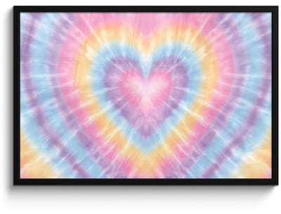 Poster in lijst - Fotolijst 90x60 cm - Posters - Hartvorm - Pastelkleuren - Tie Dye - Posterlijst zwart - Decoratie - Wanddecoratie woonkamer - Muurdecoratie slaapkamer