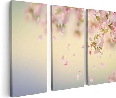Artaza Canvas Schilderij Drieluik Appelbloesem - Bloemen - 120x80 cm - Wanddecoratie Woonkamer - Schilderijen - Muurdecoratie