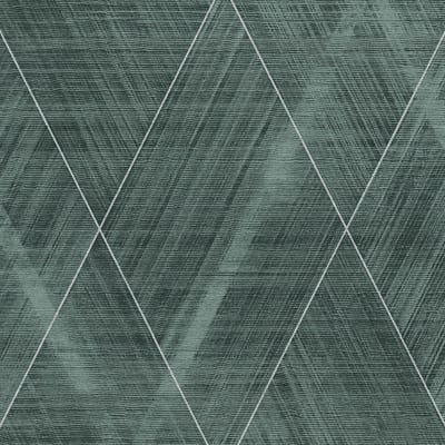 3D behang Profhome 388242-GU vliesbehang hardvinyl warmdruk in reliëf licht gestructureerd met chevron patroon en metalen accenten groen zilver petrol grijs 5,33 m2