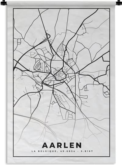 Wandkleed - Wanddoek - België – Aarlen – Stadskaart – Kaart – Zwart Wit – Plattegrond - 120x180 cm - Wandtapijt
