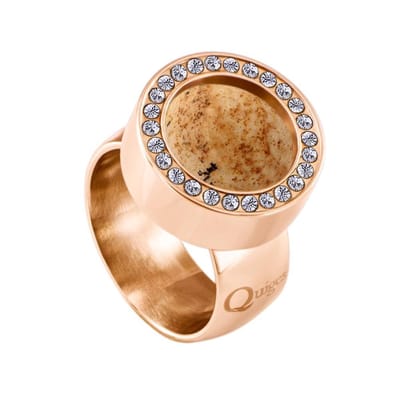 Quiges RVS Schroefsysteem Ring met Zirkonia Rosékleurig Glans 16mm met Verwisselbare Zandsteen Beige 12mm Mini Munt