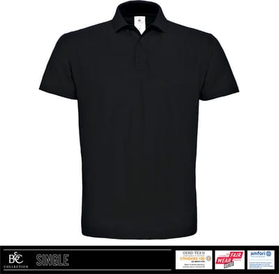 B&C Heren Polo - 100% biologisch katoen - ribkraag - zwart maat S
